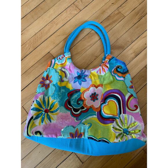 Vintage retro colorful canvas shoulder bag - Picture 1 of 6